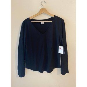 Melrose and Market Womens Pullover Sweater Black Long Sleeve V Neck M